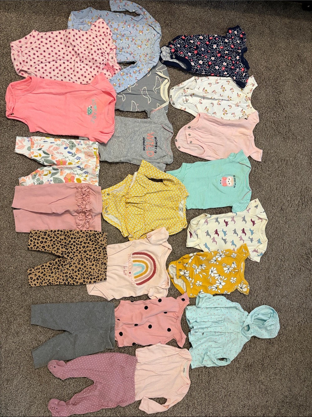0-3 Month Baby Girl Bundle Multi-Color Bodysuit Set and Pants